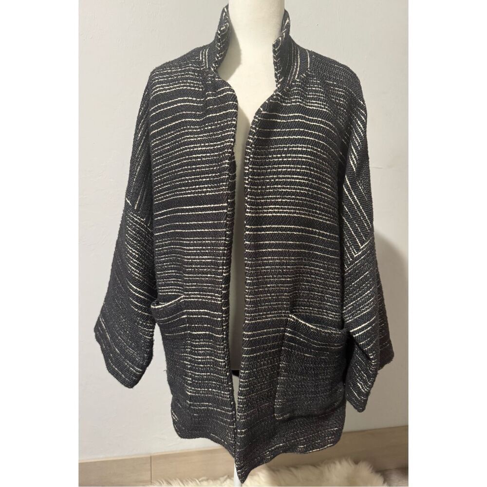 Mara Hoffman Esther black crean textured oversize open front jacket M